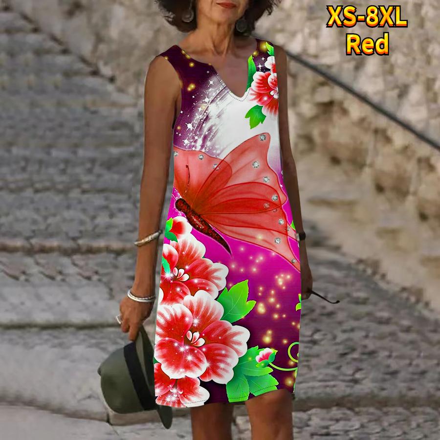 Женское летнее ярко-красное платье с v-образным вырезом и цветочным принтом Феникса — фото 9