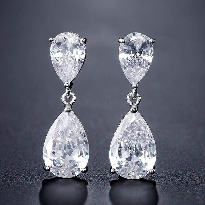 Značka ZAKOL Čiré AAA Kubické Zirkony Kapka Vody Visací Náušnice měděné barvy Svatba Trendy Zirkon pro Ženy