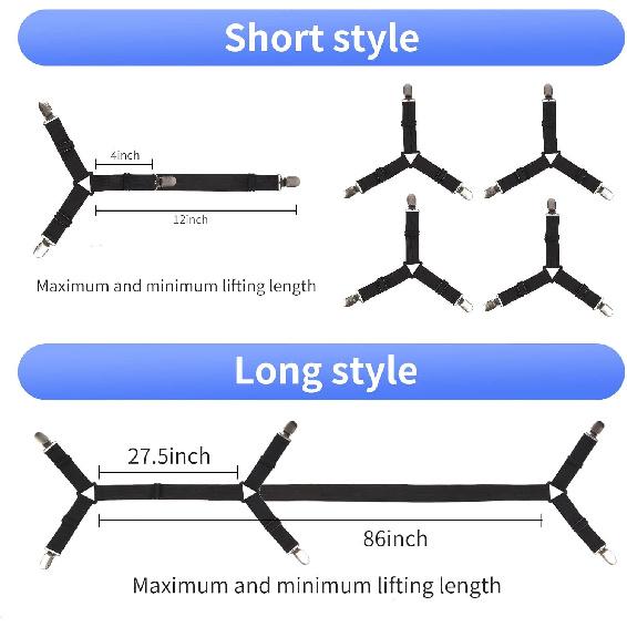 Luyena Bed Sheet Straps,4+1 Pcs Fitted Sheet Clips Holder,Upgraded Triangular Sheet Clip for Corner, Elastic Adjustable Sheet Strap for Mattress