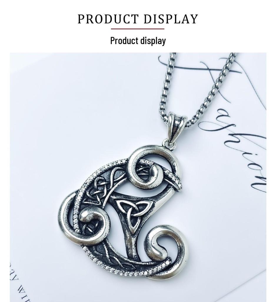Xiweier Retro Celtic Knot Triangle Necklace with Copper and Zircon Pendant