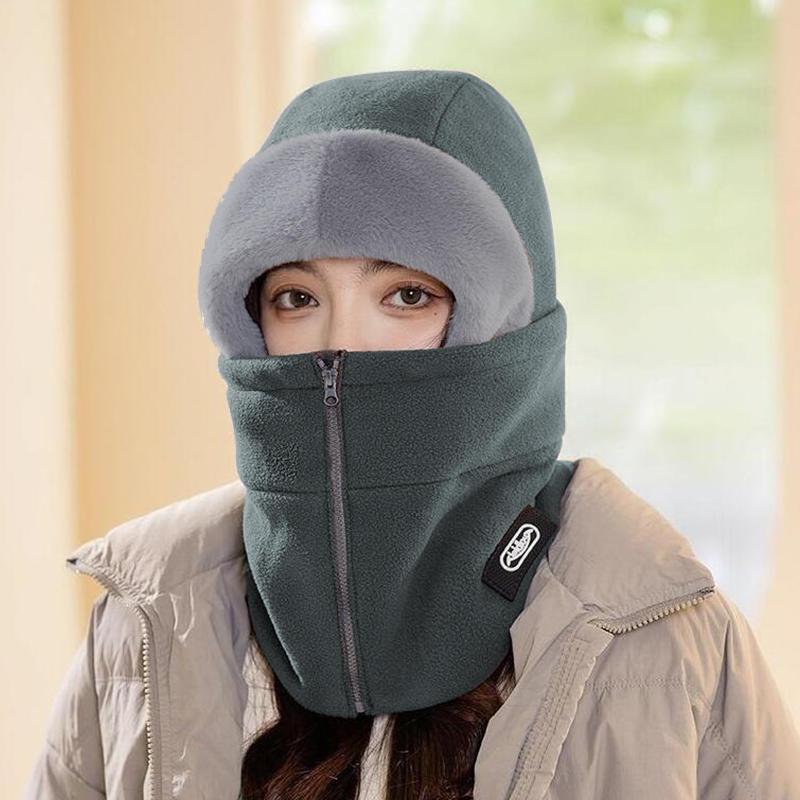 Winter Warm Thickened Velvet Neck - Windproof Mask with Zipper, Motorcycle Riding Headgea Warm Knitted Cap Cold Weather