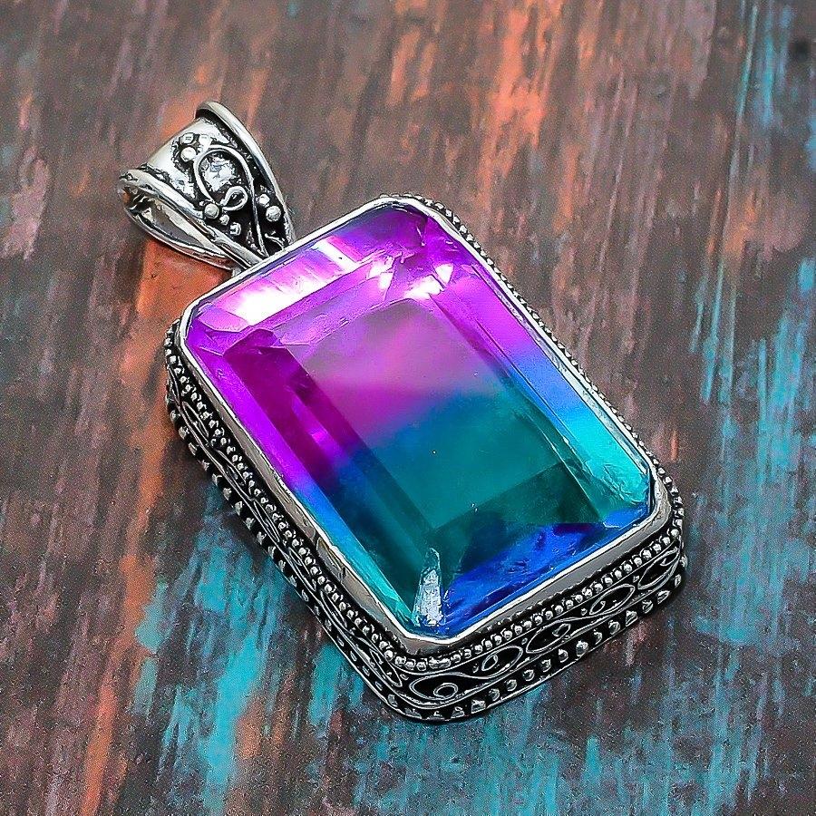 Lovely Bi-Color Tourmaline Gemstone Handmade 925 Sterling Silver Jewelry Pendant