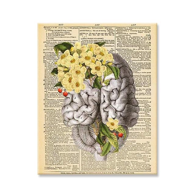 Ανθρώπινα Όργανα Τέχνη με Λουλούδια Ζωγραφική σε Καμβά Vintage Ιατρική Ανατομία Εικόνες στον Τοίχο Αφίσες Cuadros Κλινική Νοσοκομείου Διακόσμηση Τοίχου