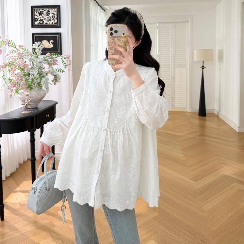 2026 Spring Embroidered Pleated Loose Maternity Cardigan Medium