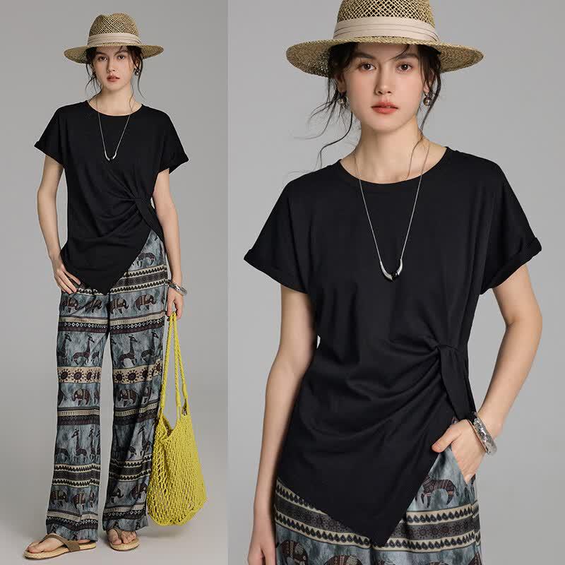 Wudao French Style Twisted Hem T-Shirt M