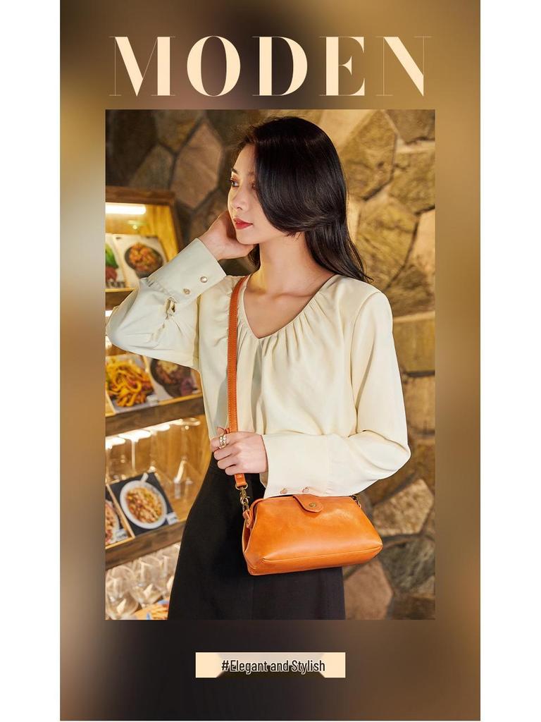 2025 Summer Women's Soft Leather Gold Shell Messenger Bag - Retro Style for Trendy Taiwanese Fashion