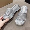 Fashion Platform Platform Slippers Women's Fashion Round Toe Open Toe Woven Strap Anti-slip Wear-resistant Kitten Heel Shoes