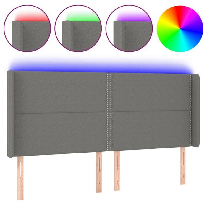 VidaXL Tête de Lit à LED Meuble de Chambre à Coucher Accessoire de Lit Double Tête de Cadre de Lit Intérieur Gris Foncé 3123931