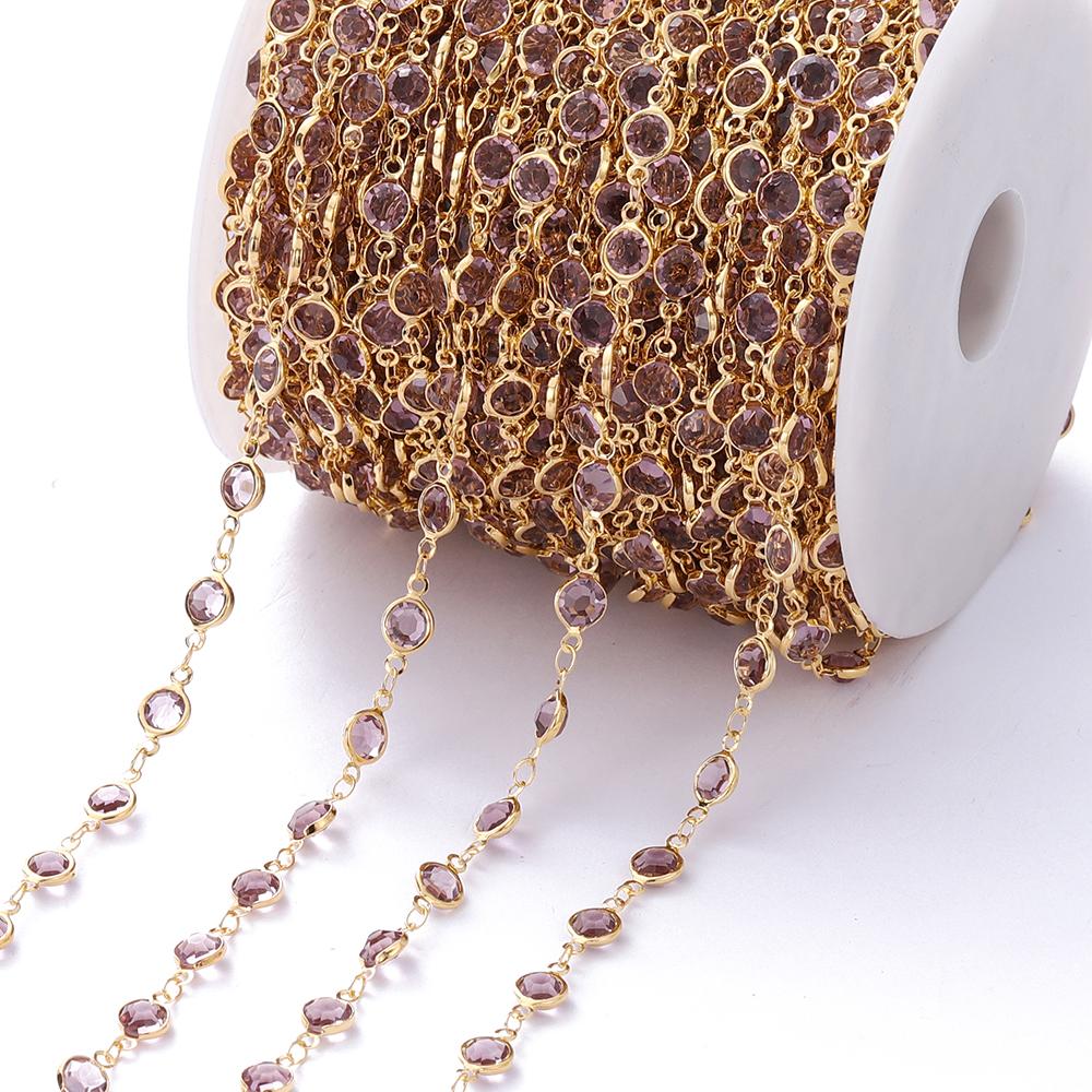 1Meter Colorful Glass Crystal Beads Chain Copper Chains for Necklace Bracelet Jewelry Making DIY Components Accessories
