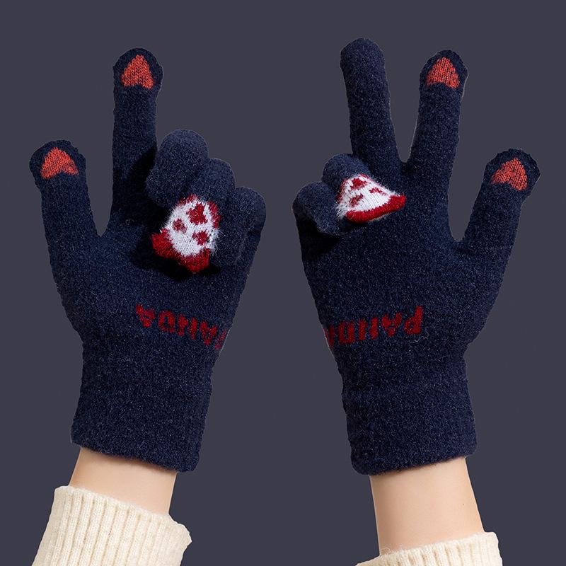 

Женские милые шерстяные перчатки с сенсорным экраном - Зимние велосипедные, Толстые с вельветовой подкладкой, Пятипалые, Защищающие от холода, Теплые хлопковые перчатки