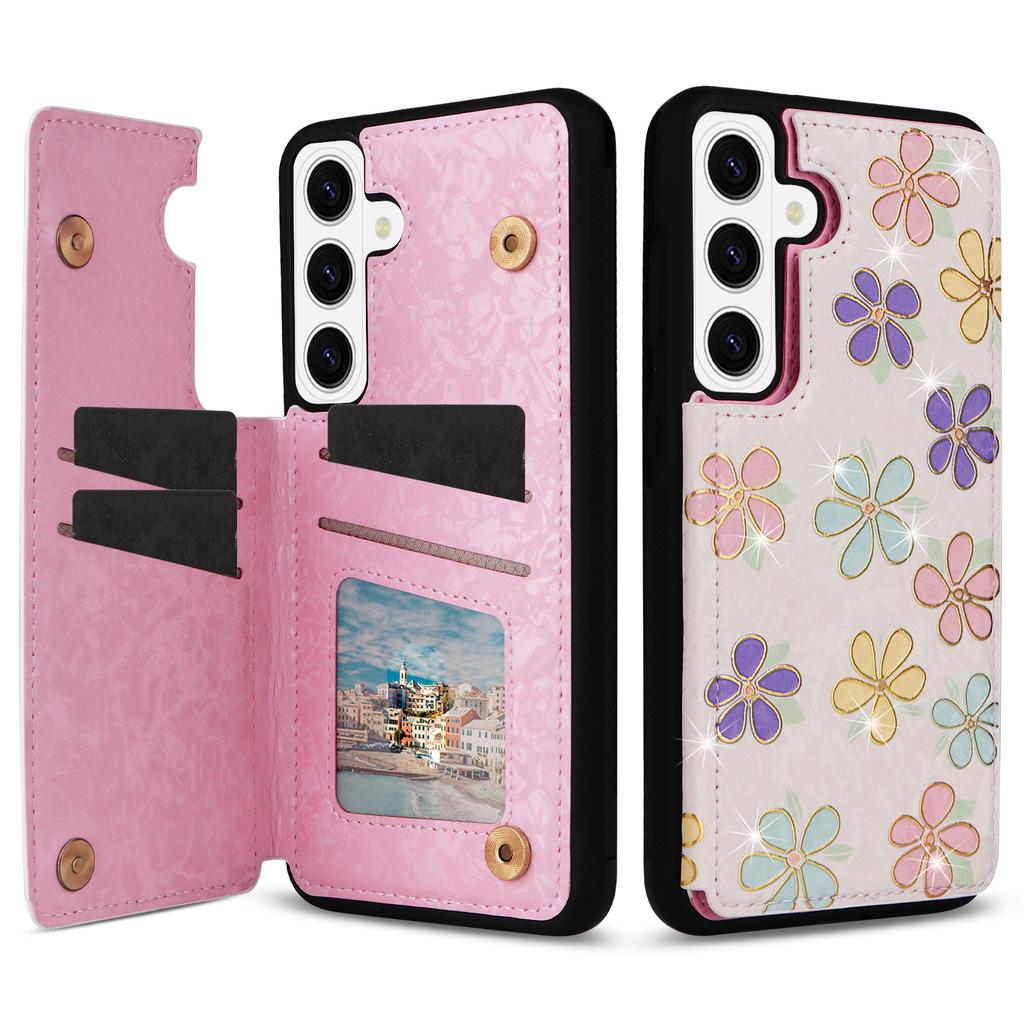 For Samsung Galaxy S26/S26 Pro Case Flower Leather TPU RFID Blocking Phone Cover Card Slots
