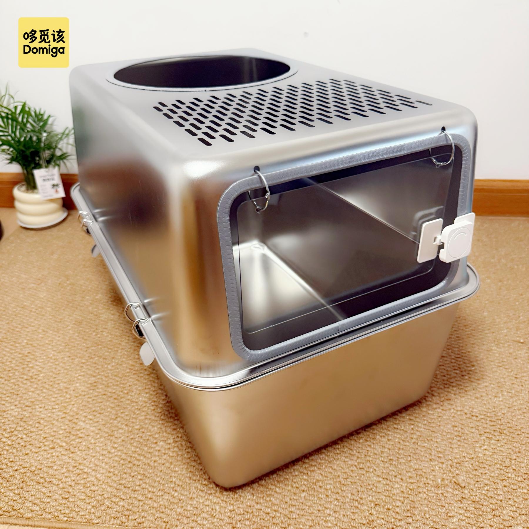 

Stainless Steel Cat Litter Box Double Layer Cat Toilet System Jumbo Enclosed Pet Potty Breathable and Splash Proof Cats Bedpans
