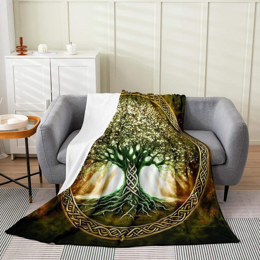 Tree of Life Flannel Fleece Throw Purple Geometry Artwork Super Soft for Bed Sofa Exotic Bohemian Style Bedroom Decor Twin X