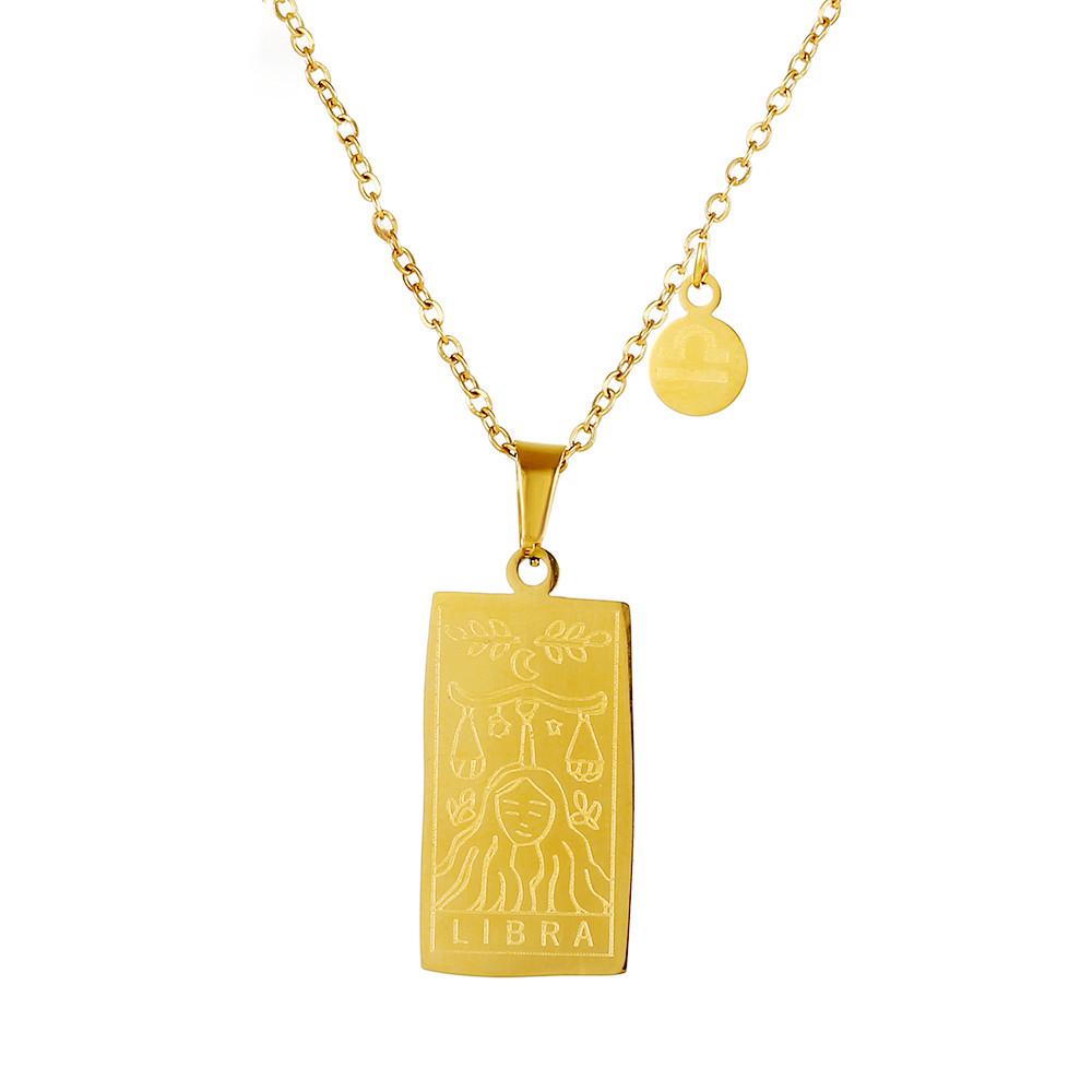 Twelve Constellations Tarot Card Stainless Steel Necklace with Fade-Resistant Pendant