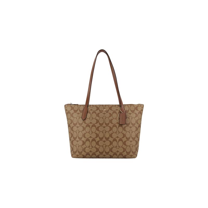 

COACH Zip Top Tote 30 Old Flower Tote Bag Tote Bag Shopping Bag PVC Shoulder Bag Medium Women s Brown коричневий
