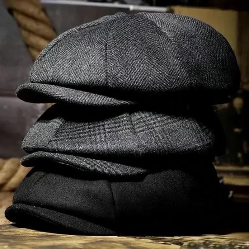New Classic Hat for Men Caps Vintage Vintage Tweed Beret Hat Flat Peaked Cap Street Hats for Women Men