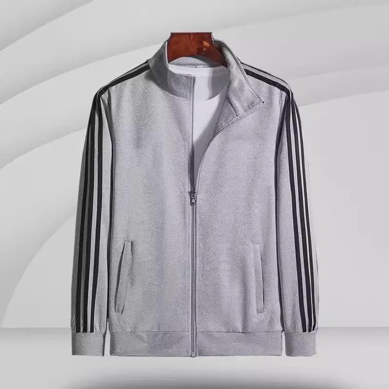 Spring and Autumn Large Casual Three-Bar Sweatshirt - Stand-Up Collar Solid Jacket