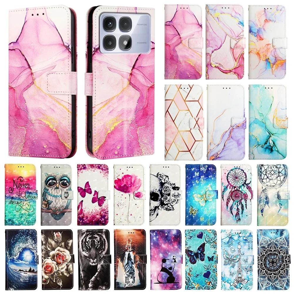 Cute Painted PU Leather Flip Case on For Xiaomi 13T 12T 11T 11 Lite 5G NE Civi 3 2 1S 11 Ultra Poco C40 Wallet Stand Book Cover