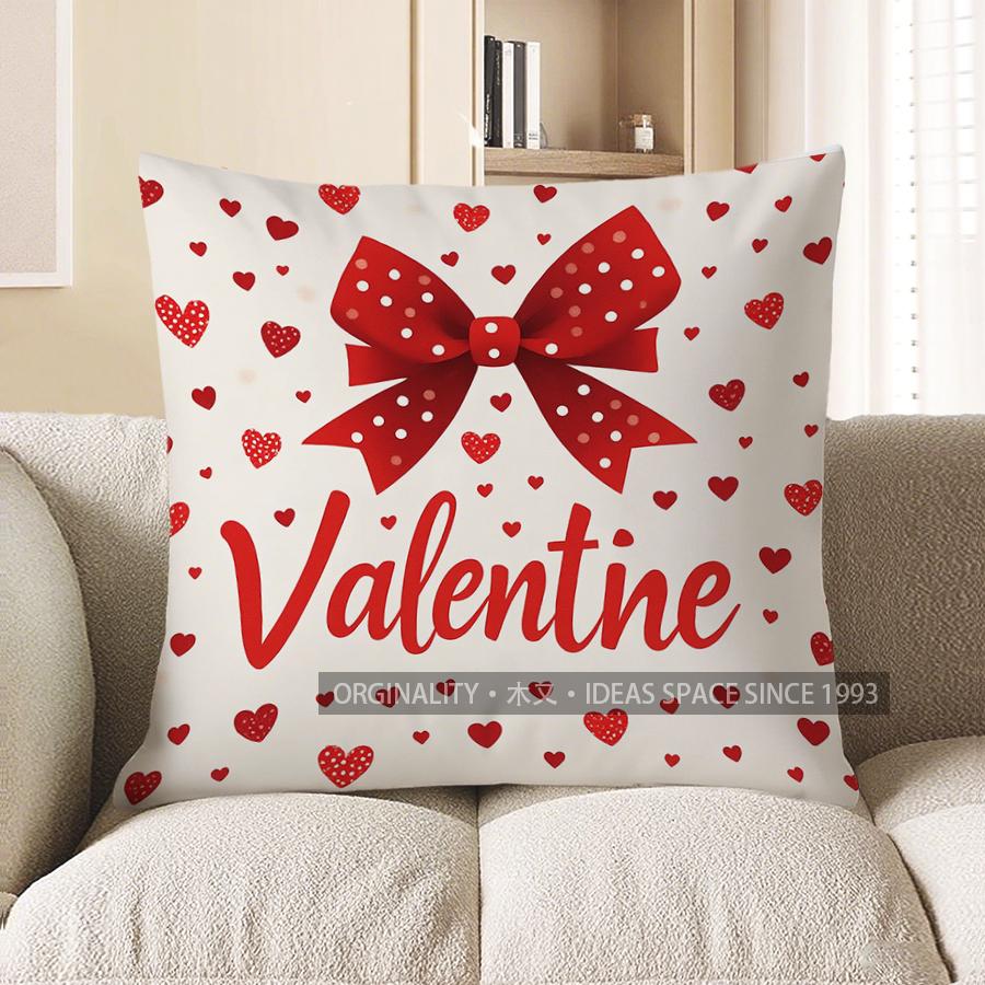 Home Decor Valentine Heart Bow Cushion For Love Lovers Pattern Cushion Cover Suitable For Sofa Bedroom Car Pillow Cover