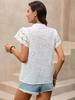 Women White Loose Hollow Out V Neck Short Sleeve Casual Shirt