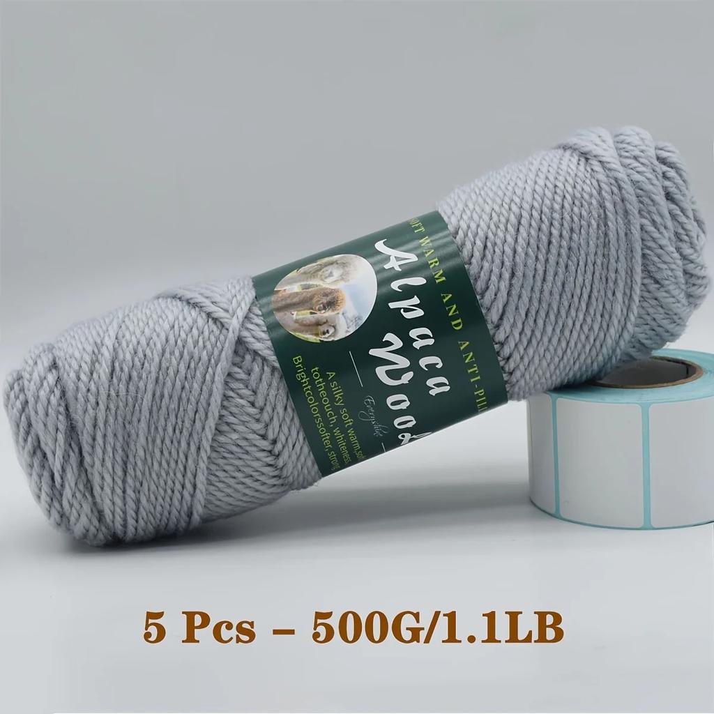 5er-Pack Alpakawolle Garn, Weiche & Warme Mischung zum Stricken von Pullovern, Schals, Mützen - Jeweils 0,5 kg, Mehrfarbige Auswahl