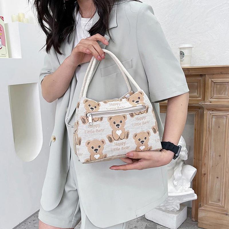 Cartoon Bear Lunch Bags For Women Large Capacity Tote Picnic Drink Lunchbox Bag Portable Outdoor Office Food Bags