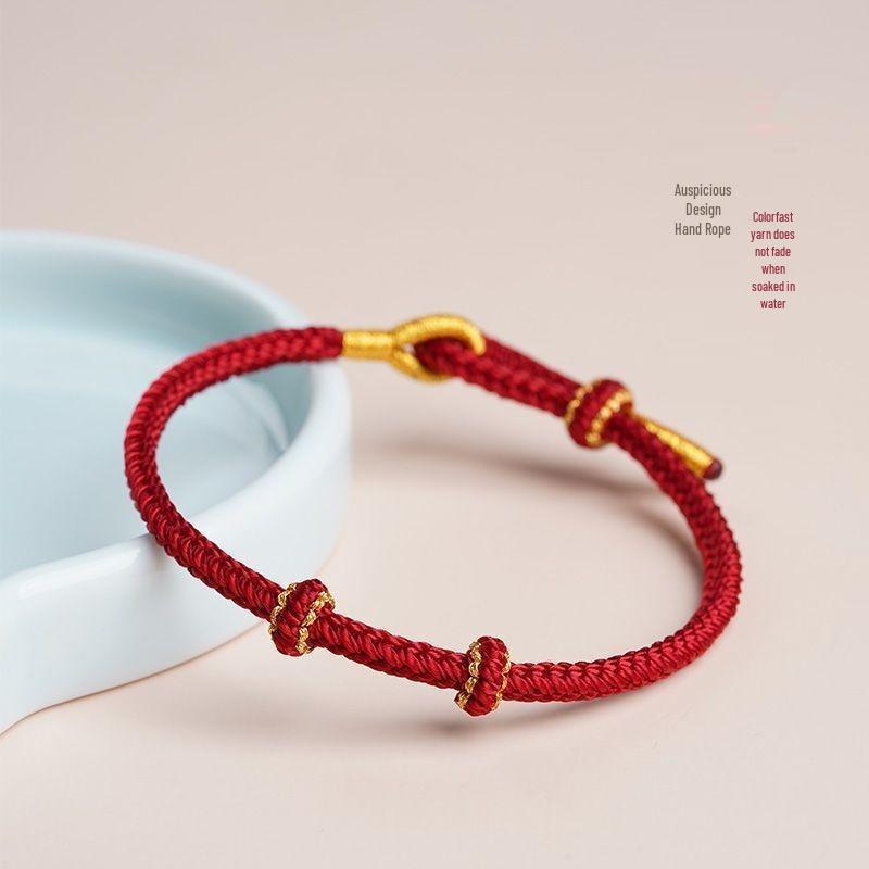 Benmingnian Woven DIY Gold Red Black Couple Bracelet (Semi-Finished)