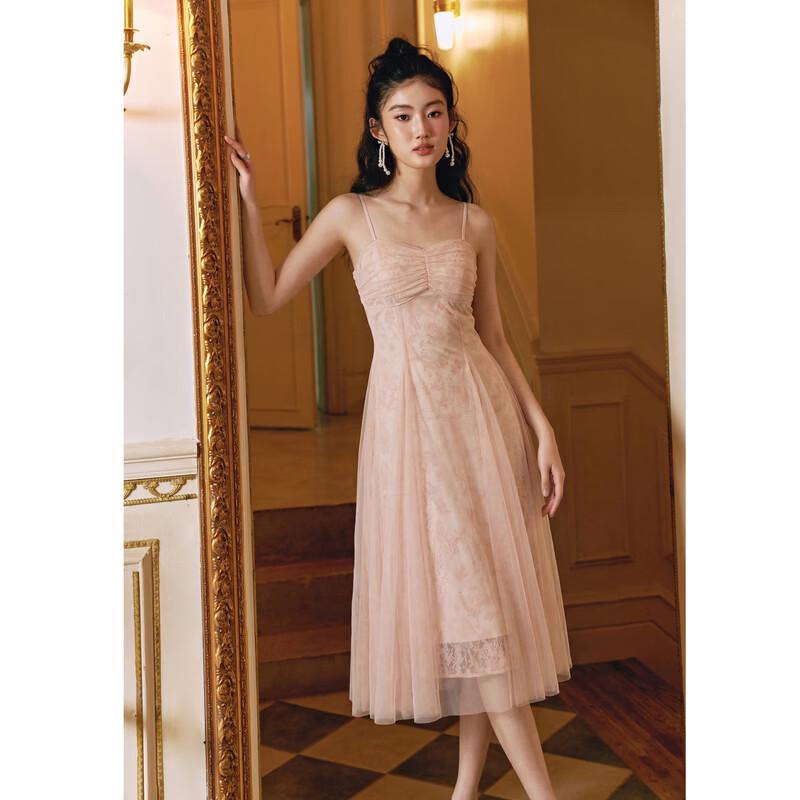 Французское элегантное кружевное сетчатое платье-комбинация А-силуэта S