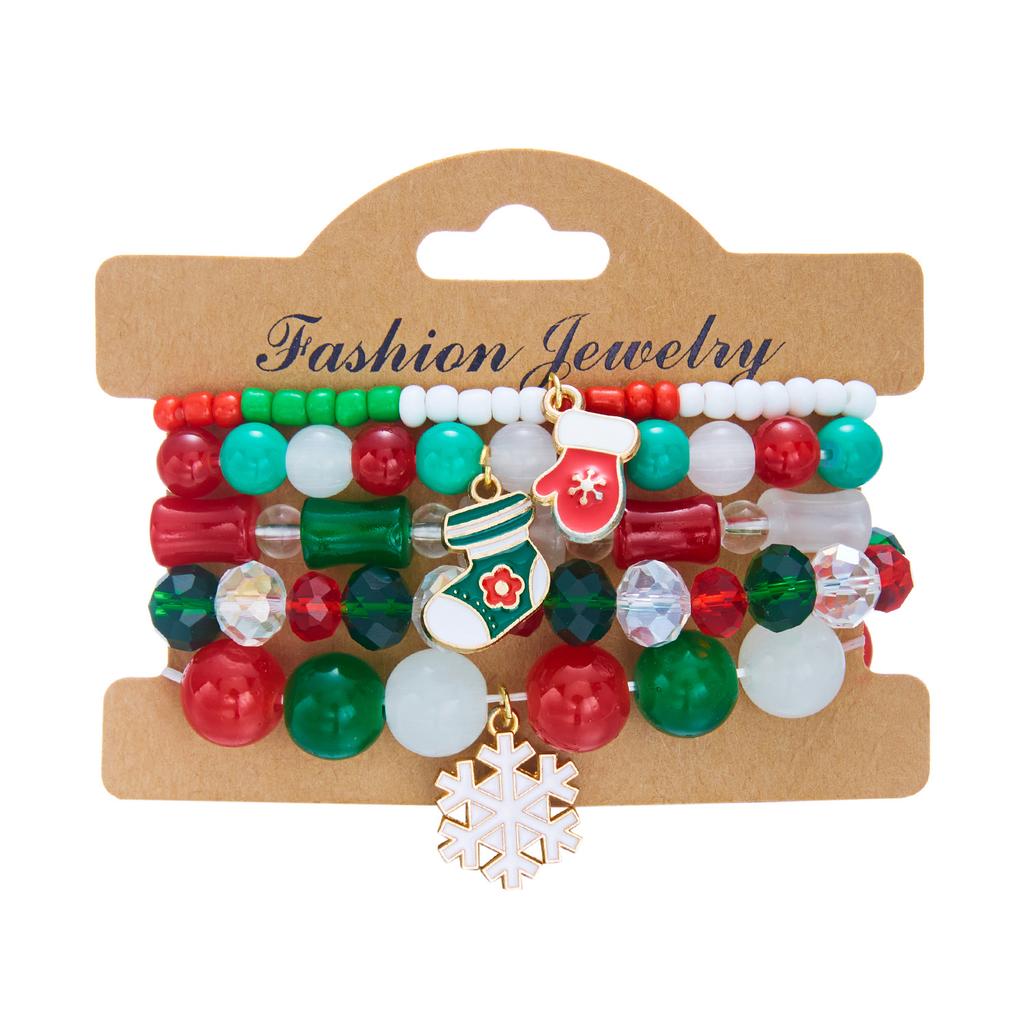 5pcs/set Christmas Series Colorful Beaded Bracelet For Women Santa Claus Snowman Xmas Tree Elastic Beads Bangles New Year Gift