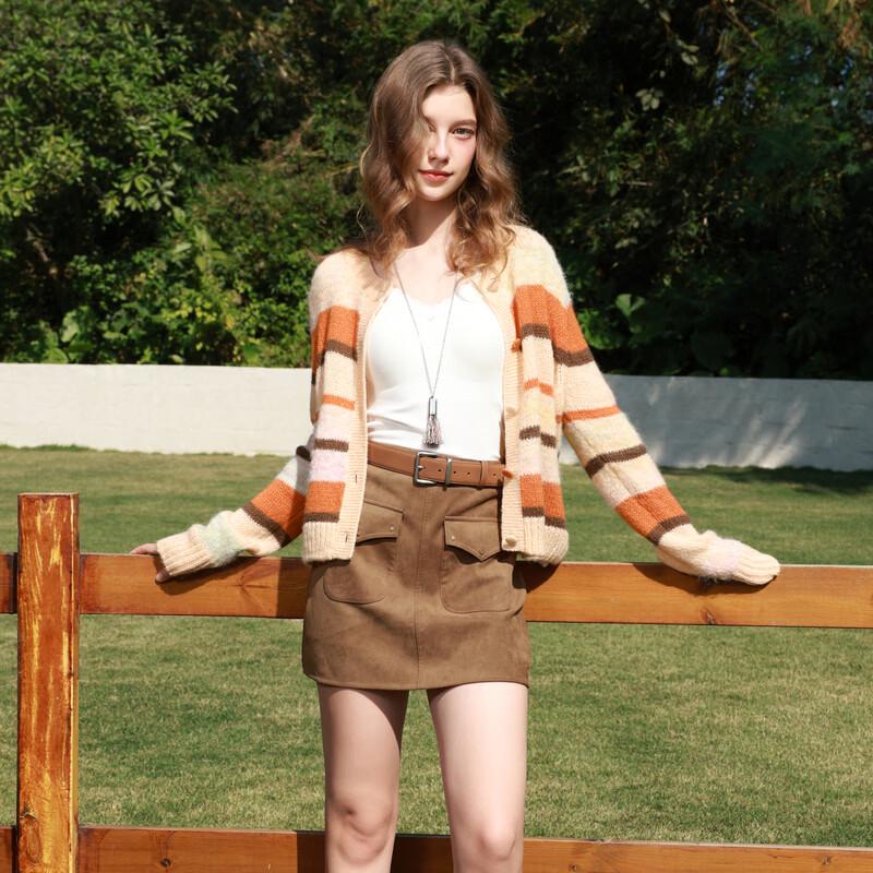 Sancai 2026 Spring Gradient Stripe Knit Cardigan