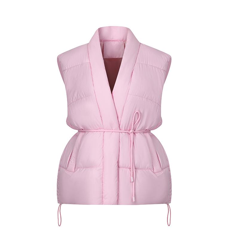 Gilet ajusté à la taille pour femme 2026, col en V, sans manches, en coton, avec cordon de serrage amincissant