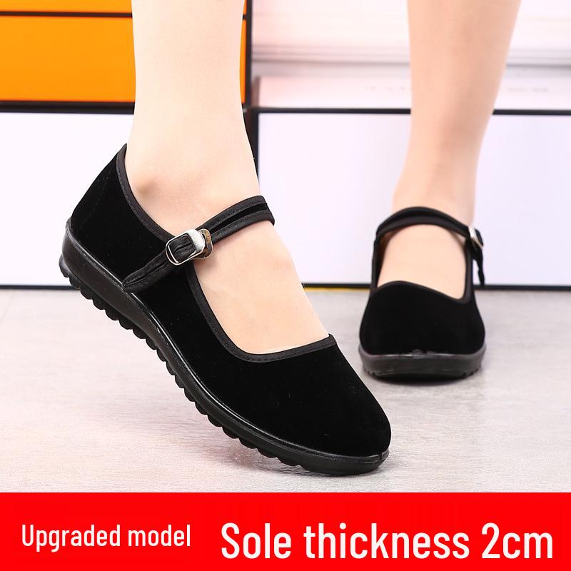 Women's Summer Old Beijing Flat Heel Breathable Cloth Shoes, Soft Sole Non-Slip Black Dancing & Work Shoes