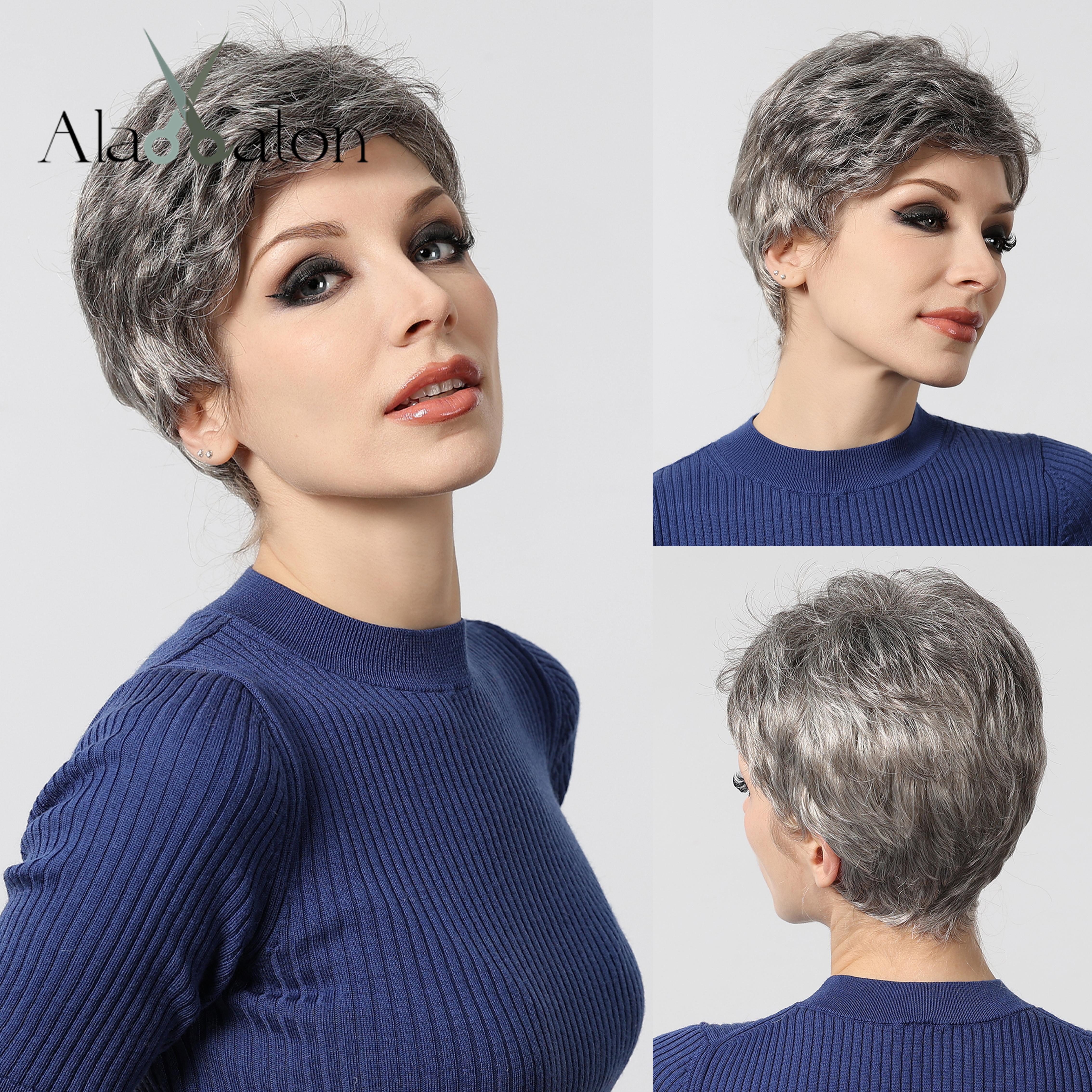 

ALAN EATON Light Blonde Short Pixie Wigs Women Natural Synthetic Hair With Bangs for Women Daily Party Cosplay