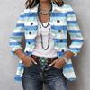Women's Casual Striped Print Long Sleeve Ruffle Button Down Shirt Jacket for Everyday Wear