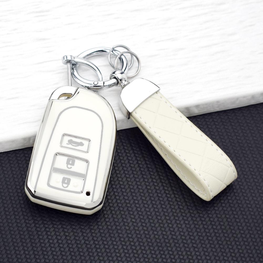 Silver Line Car Key Cover Case for Toyota Yaris Hiace 200 Sienta 2020 TPU Remote 3 Buttons Key Protective Bag Key Chain Set