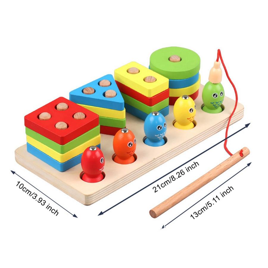 Montessori Wooden Fishing Clip Bee 3 In 1 Pillars Early Education Hand Eye Coordination Color Recognition Interactive Baby Toys