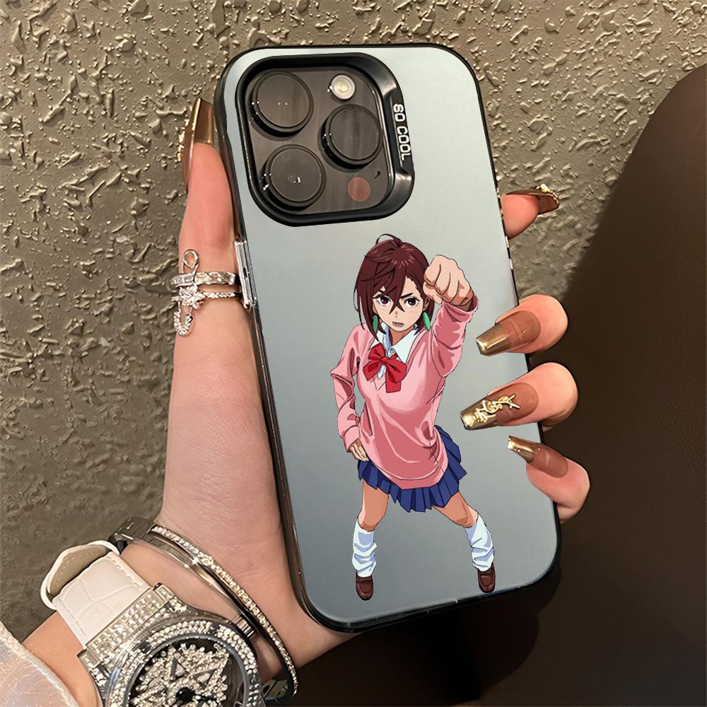 Momo Ayase D-Dandadans Handyhülle Für iPhone 16,15,14,13,12,11,Pro,Max,Plus,Mini,XS,SE Anti-Fall Schwarz Matt Hartes Bumper