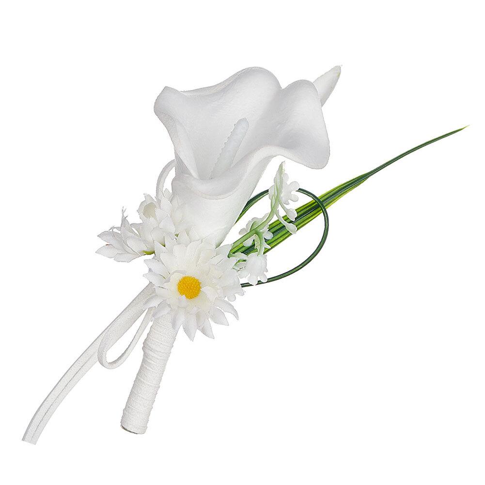 Wedding Boutonniere Featuring Calla Lily Design for Groom Formal Wear Plastic Floral Lapel Accessory for Ceremony and For party