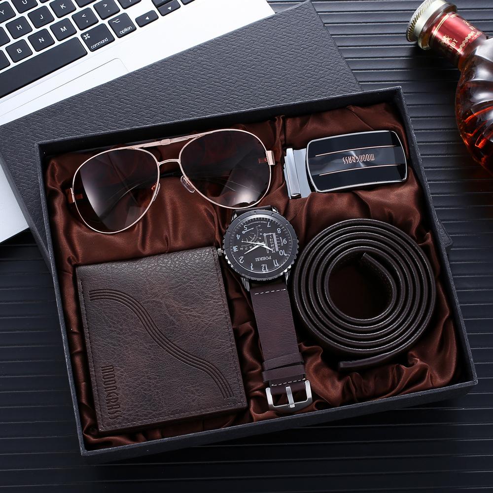 Boxed Fashion Men's Quartz Watch Wallet Sunglasses Belt Men's Luxury Gift Sets Father's Day Gifts Factory Cheap Price