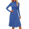Women's Casual Fashion High Neck Long Sleeve Color Midi Dress