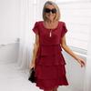 New summer short-sleeved cake skirt solid color crew neck dress for women