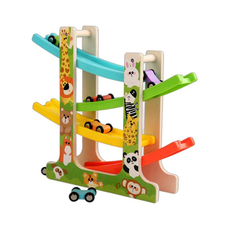 Inertial Glider Wooden Track Set for Toddlers - Early Education Puzzle & Car Parking Game for Ages 1-3