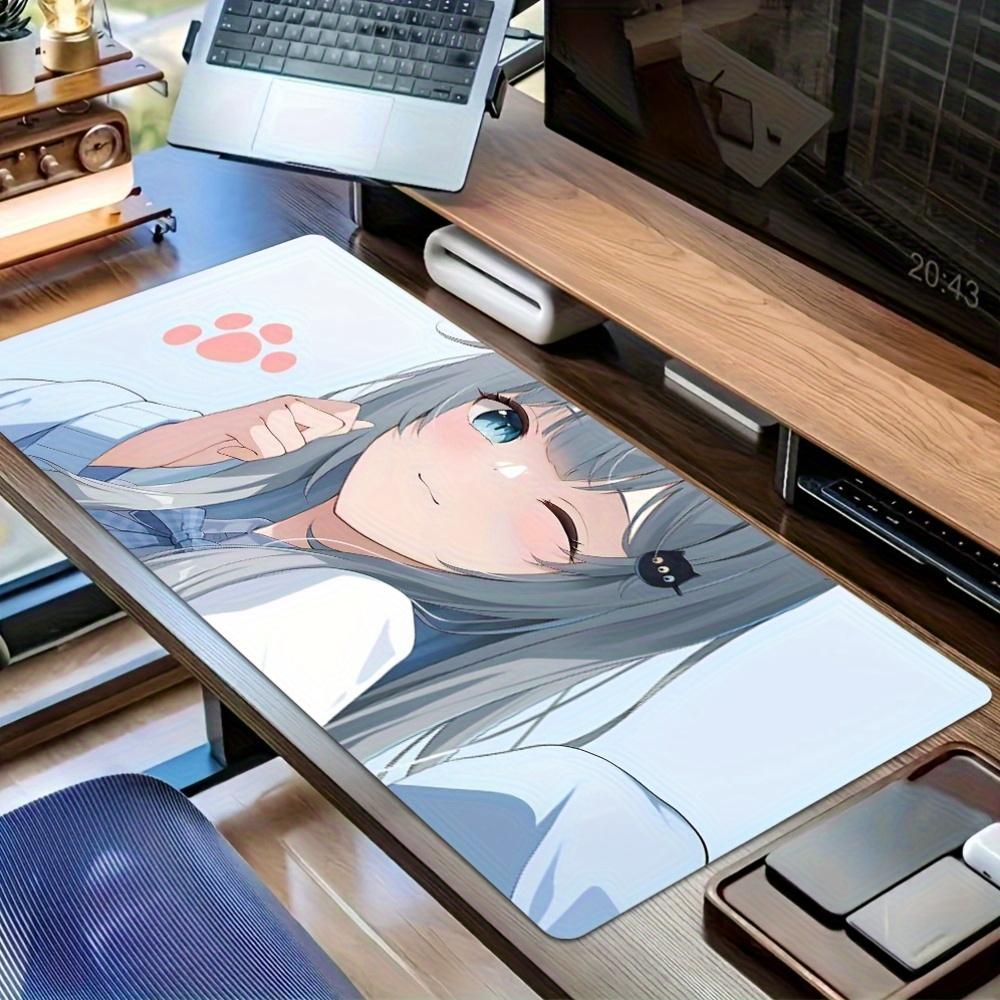 Cute Black White Anime Girl Mouse Pad Large Office Table Mats Computer Accessories Washable NonSlip Rubber With Precision