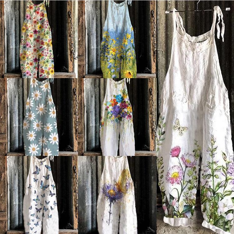 2025 Summer Retro Print Wide-Leg Women's Jumpsuit
