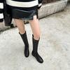 Cowhide Version of the New Autumn and Winter Side Zipper High Boots, Thin Knight Boots, Women's Flat Thick Heels But Knee Boots