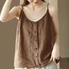 Womens Cotton And Linen Camisole Vest Button Top Summer