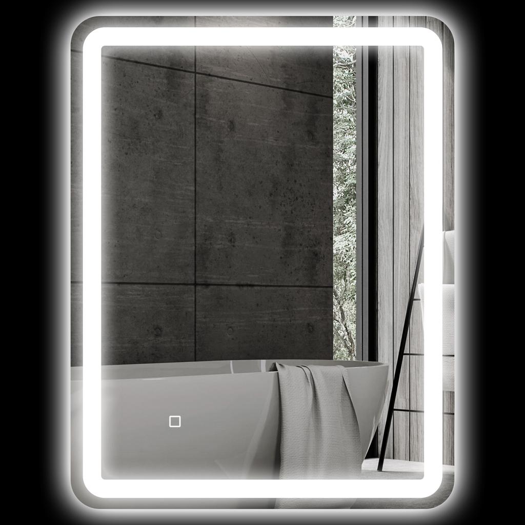 Bathroom Mirror, Illuminated, Touch Control, Fog-Free, Dimmable, 3 Light Colors, 60 x 80, Silver