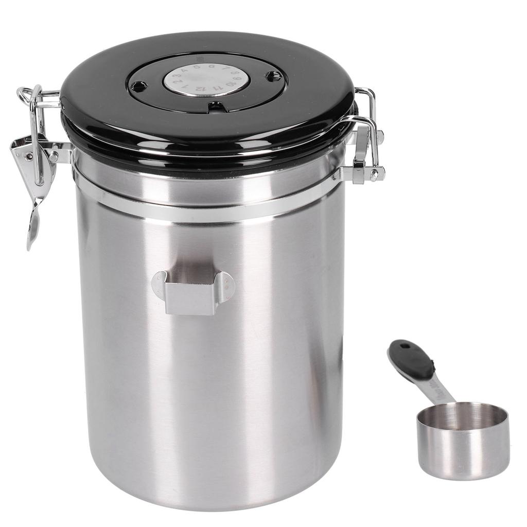 Coffee Bean Container with Exhaust Valve Tea Leaf Storage Canister for Kitchen Use(Silver Spoon 1.8L (Filled 750g Coffee Bean))