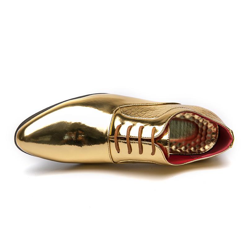 Nouveaux Mocassins de Luxe Dorés pour Homme à Talons Hauts en Cuir Chaussures de Ville Pointues de Créateur Chaussures Formelles de Mariage pour Homme Grande Taille 46