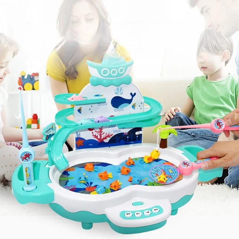 Magnetic Fishing Game Toy Electric Rotating 3-Level Platform With Songs Tang Poetry Playback Educational Gift